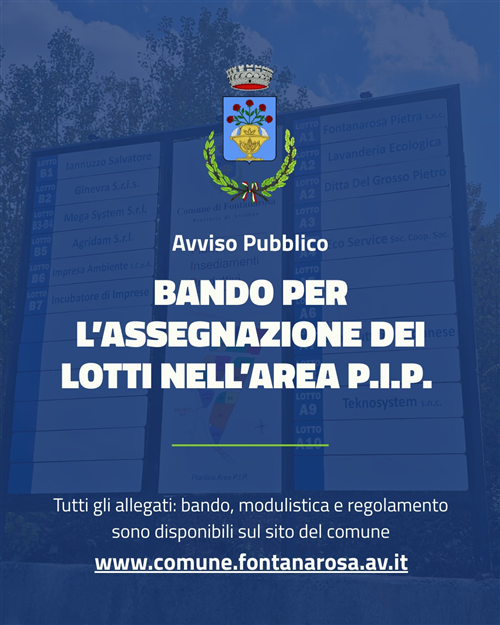 Bando dasta pubblica per lassegnazione del Lotto A8 e soprassuolo in Località Filette - Area PIP
